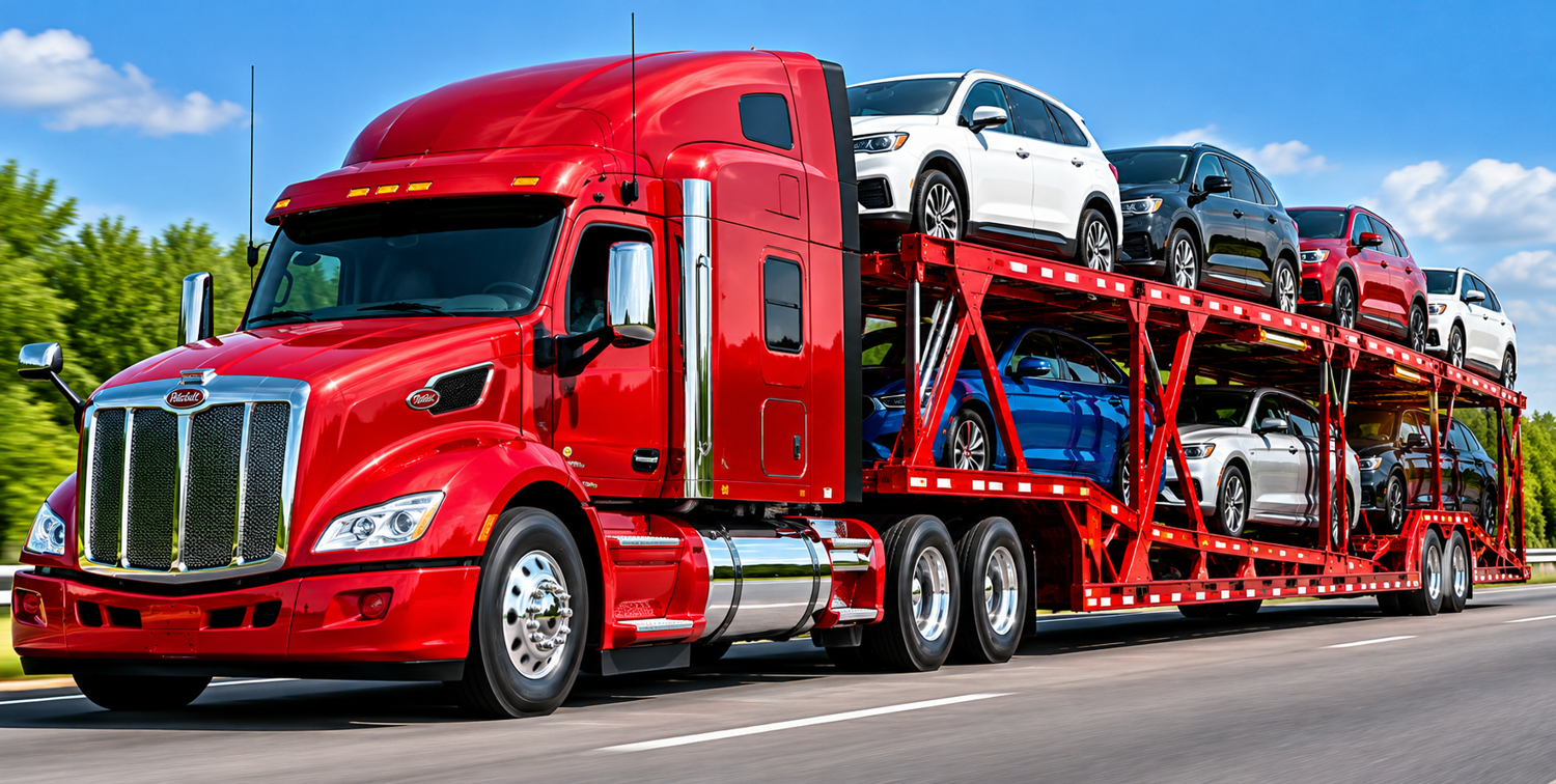 Freight trucks traveling on a highway